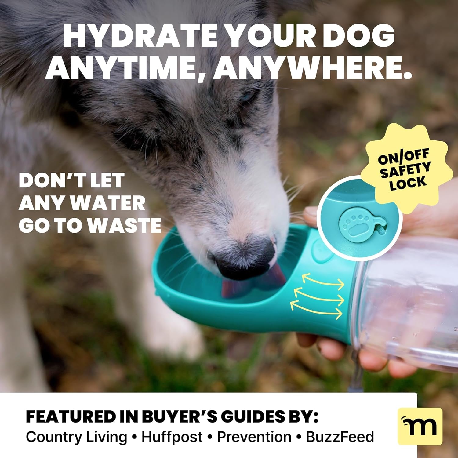 Portable Dog Water Bottle - 19 Oz, Blue - Leak-Proof Water Bowl Dispenser with Lock for Hiking, Travel & On-The-Go