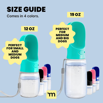 Portable Dog Water Bottle - 19 Oz, Blue - Leak-Proof Water Bowl Dispenser with Lock for Hiking, Travel & On-The-Go