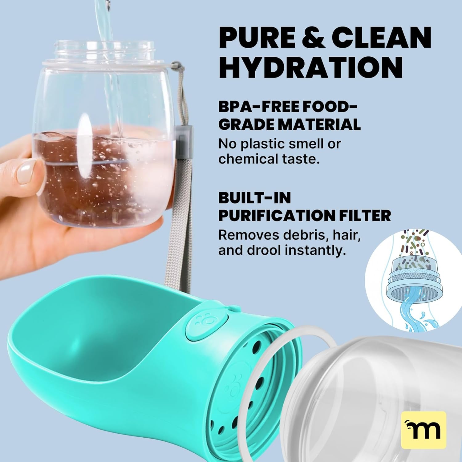 Portable Dog Water Bottle - 19 Oz, Blue - Leak-Proof Water Bowl Dispenser with Lock for Hiking, Travel & On-The-Go